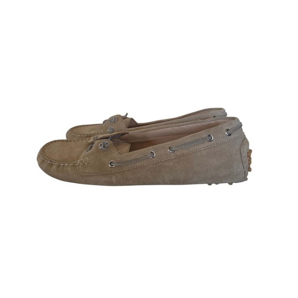 Veronica Beard Jia Boater Old Money Minimalist Tan Cream Suede Loafers sz 8.5